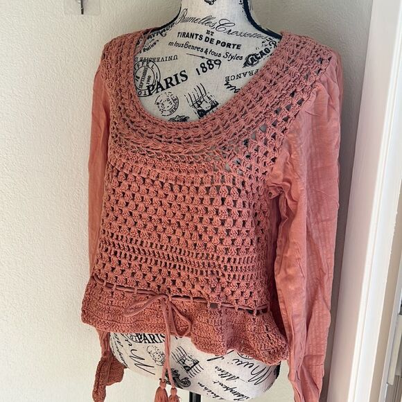 NWT Free People Megan crochet coral sand top L - Picture 6 of 15